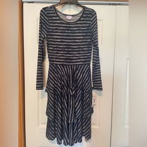 LulaRoe Georgia Blue Striped long sleeve Dress Sz M